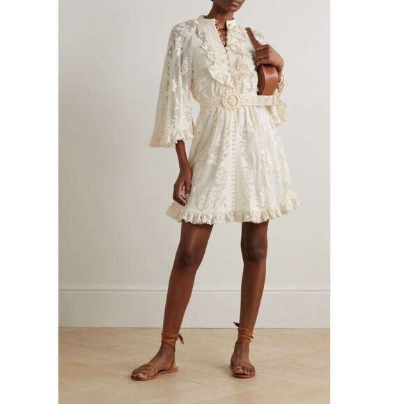 Zimmermann Dresses & Skirts - Zimmermann Tiggy Lace Ruffled Minidress Size 3 / US 10